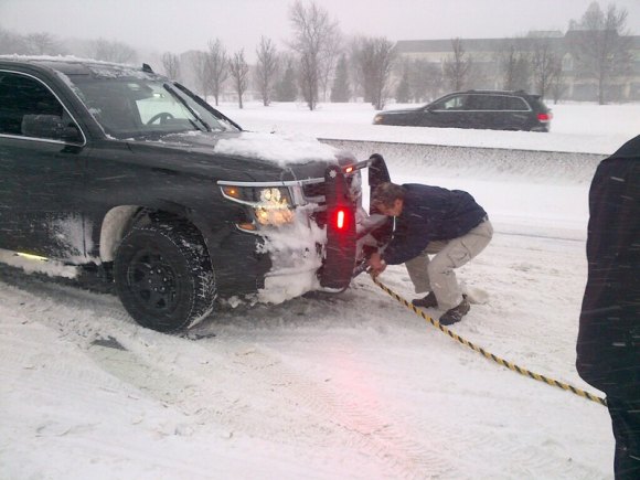Annual Event: Governor Cuomo's BQE Rescue In January, 2016, Governor Cuomo, gloveless, hooked up a tow chain for a stuck motorist in Long Island.